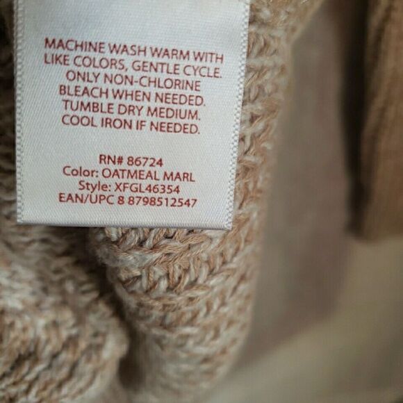 Faded Glory Sweater Size L Ivory Cable Knit Pullover Oatmeal Marl Cotton Blend - Picture 9 of 10
